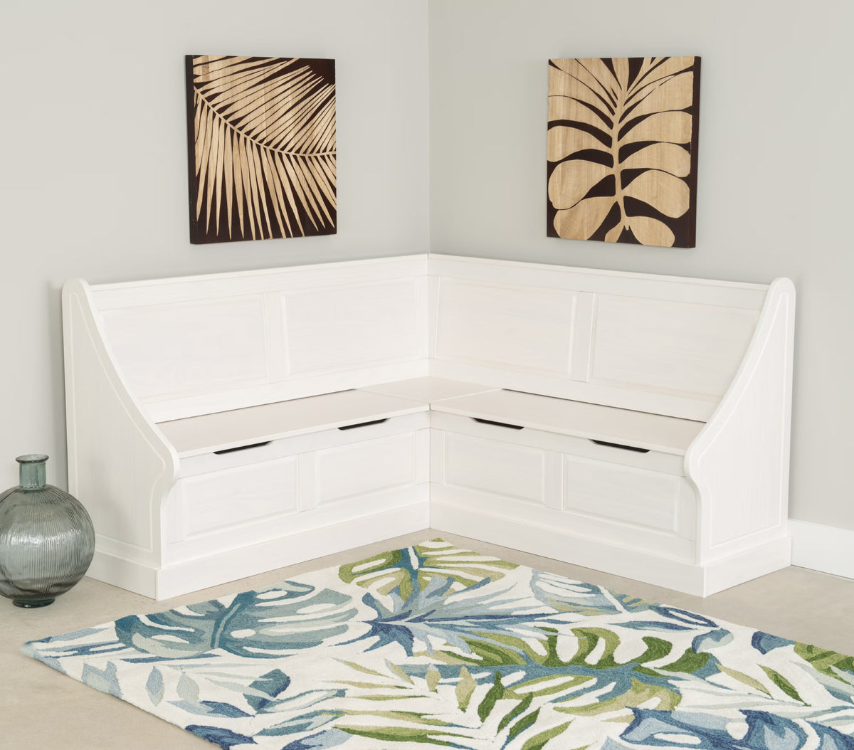 Linon Tobin Casual Wood Corner Dining Breakfast Nook Bench with Storage, White