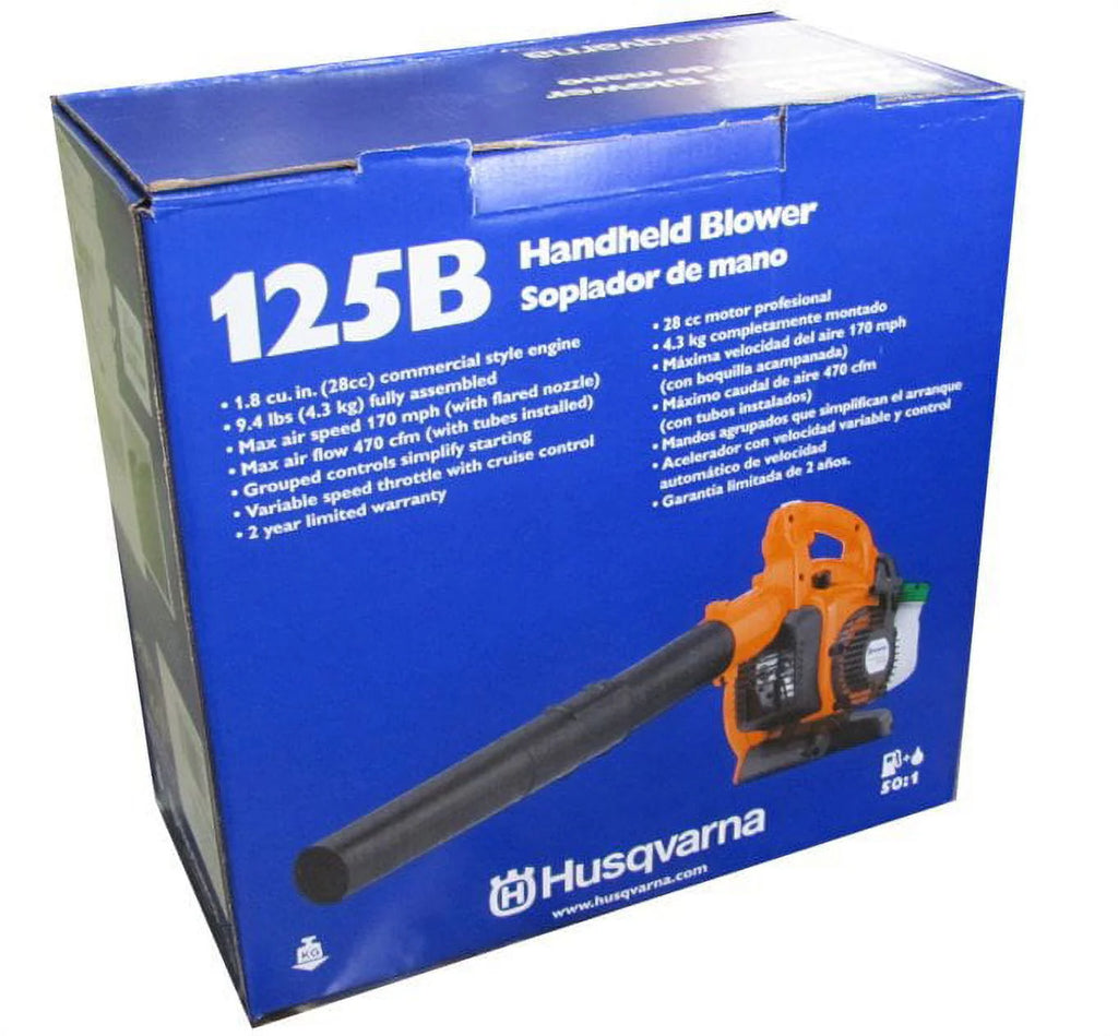 Husqvarna 952711925 125B Gas Leaf Blower, 28-cc 1.1-HP 2-Cycle Handheld Leaf Blower, 470-CFM, 170-MPH, 12.5-N Powerful Clearing Performance and Ergonomic Design
