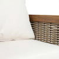 Morrow Outdoor Acacia Wood 4 Seater Chat Set with Cushions, Teak, Mixed Brown, and Beige