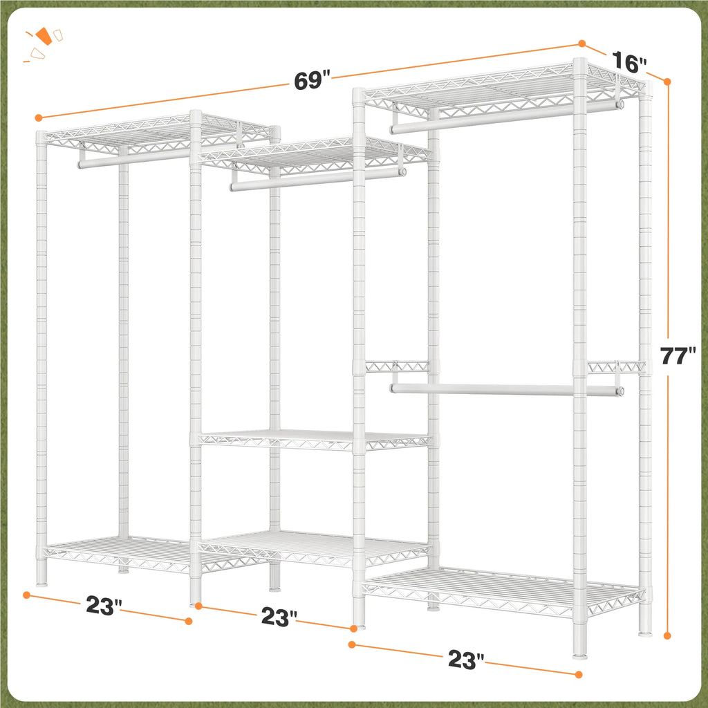 EnHomee 830 LBS Clothes Rack Heavy Duty Garment Rack with 4 Rods & 7 Shelves, Adjustable Metal Closet Organizer 77"H x 69"W x 16"D Black