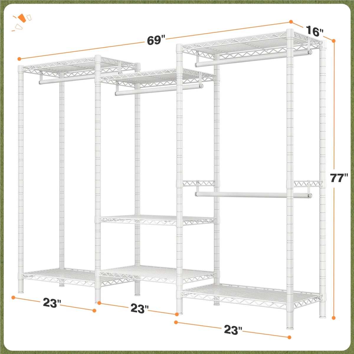 EnHomee 830 LBS Clothes Rack Heavy Duty Garment Rack with 4 Rods & 7 Shelves, Adjustable Metal Closet Organizer 77"H x 69"W x 16"D Black