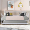 BTMWAY Twin Daybed with Trundle Included, Metal Daybed Frame with Pull Out Trundle Bed, No Box Spring Needed, Twin Size Daybed Sofa Bed for Kid's Room Bedroom, Each Bed Holds 400lb, White