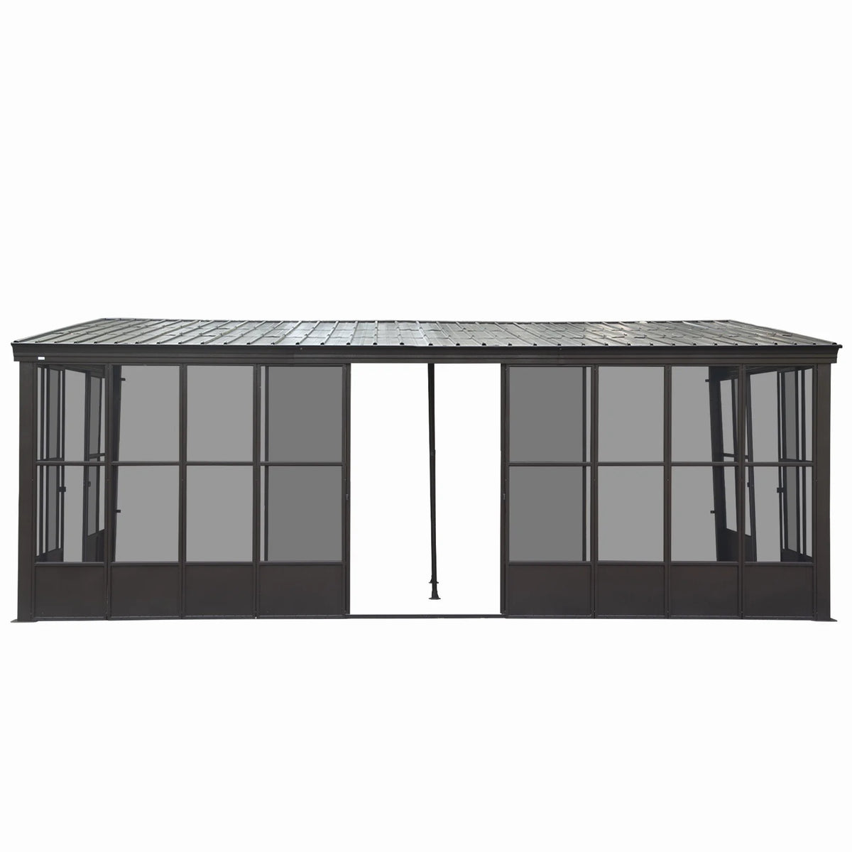 TOTAL Outdoor 10'x12' All-Season Sunroom Gazebo with Steel Roof, PVC Screen, Front & Side Door, Brown