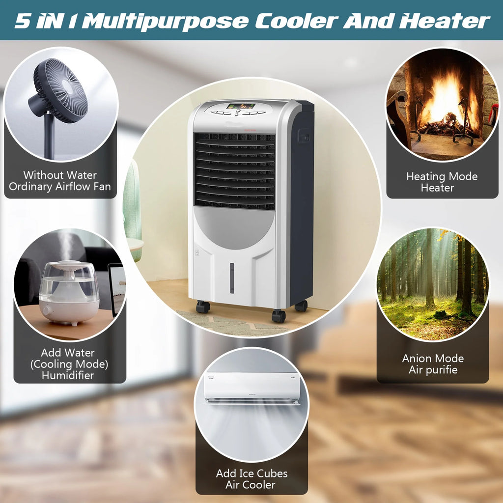 Giantex Air Cooler and Heater, 5-in-1 Portable Bladeless Quiet Evaporative Air Cooler Fan Humidifier w/Anion Function, 8H Timer for Home, Office