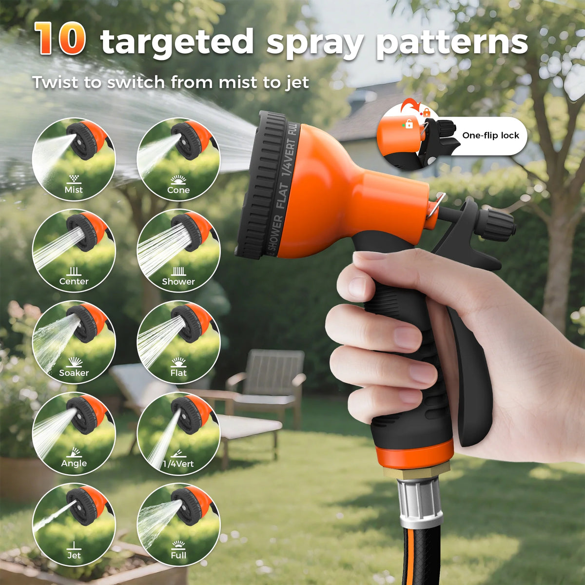 Retractable Garden Hose Reel 1/2 in x 100 ft, Auto-Rewind & Any Length Lock, 180 Swivel Heavy Duty Hose Reel Wall Mount for Outside, 10 Spray Patterns, UV-Resistant