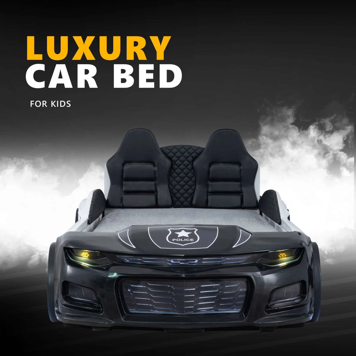 CHAMPION Twin Race Car Bed, LED Lights, Sound FX, Kids Bedroom Furniture, Children's Car Bed