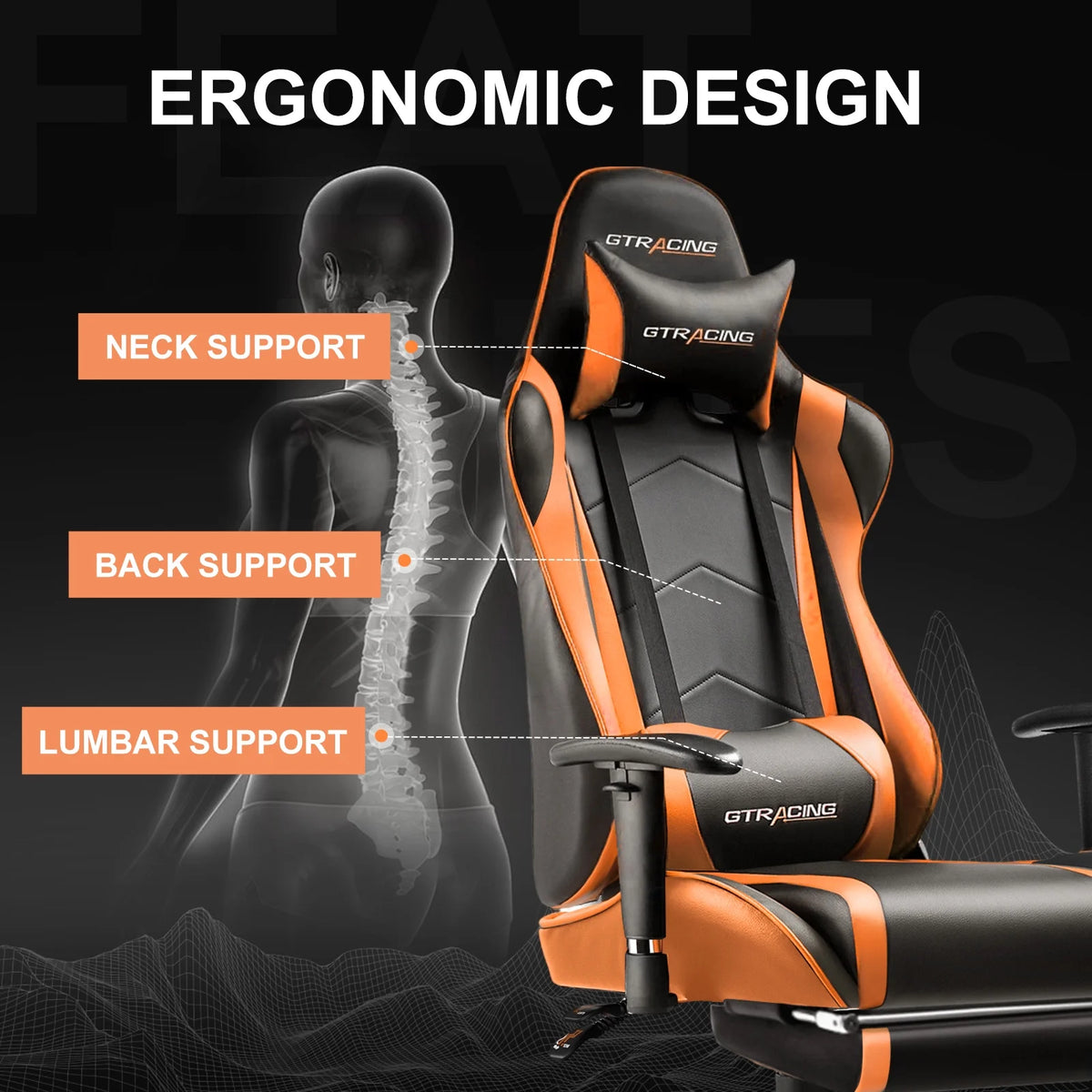 GTRACING Gaming Chair, Ergonomic Office Desk Chair with Lumbar Support, PU Leather, Footrest & Adjustable Headrest, Red