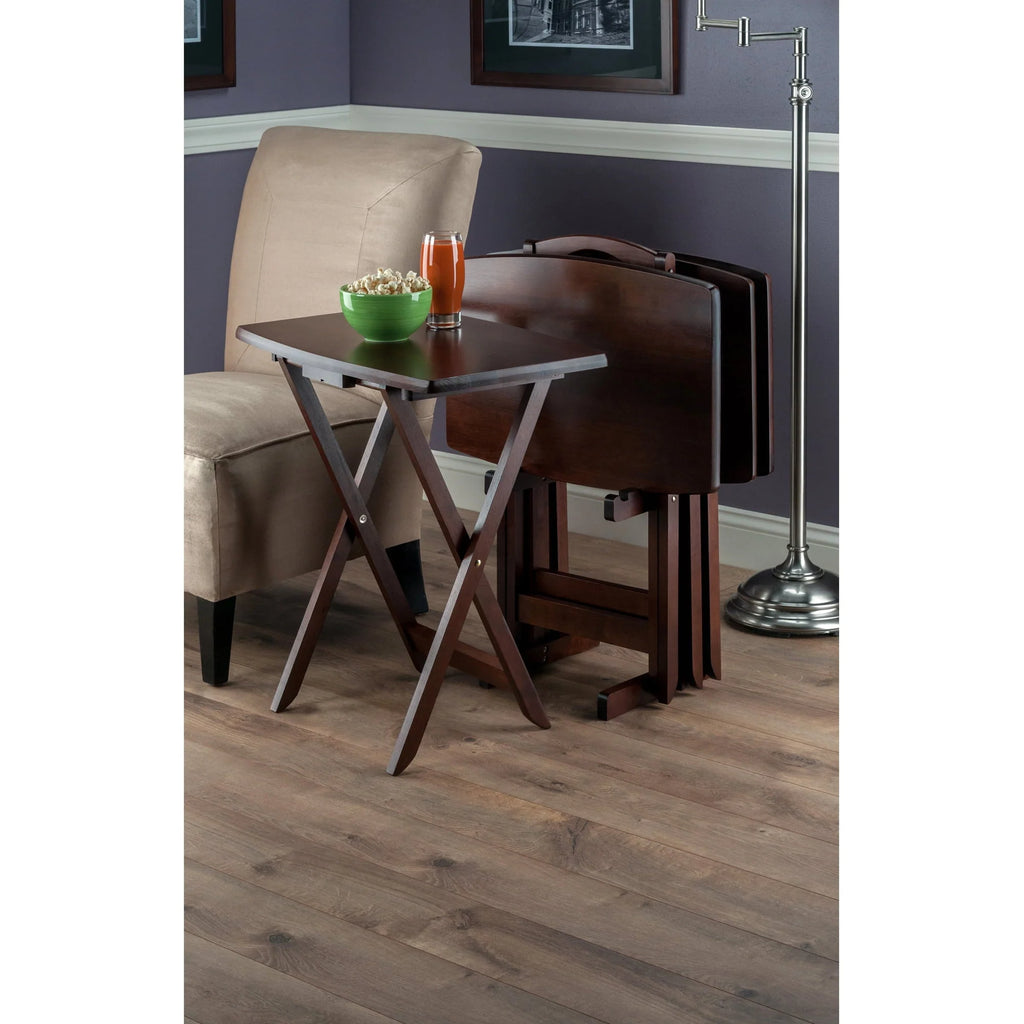 Contemporary Home Living Set of 4 Rich Walnut Oversize Folding Snack Table 25.5"