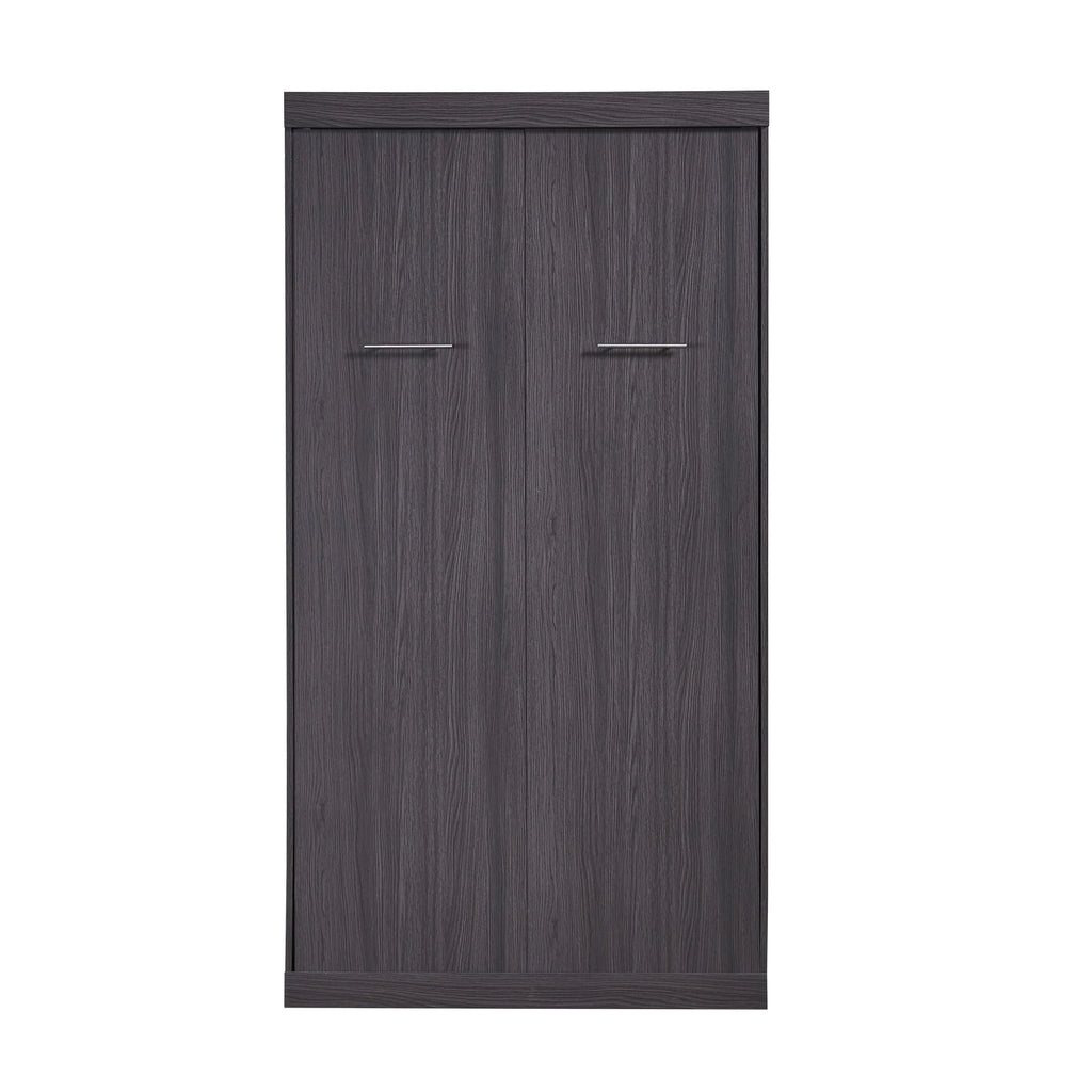 Euroco Wood Full Size Murphy Wall Bed with Wardrobe and Drawers for Living Room, Moveable Wardrobe and Drawers, Space-Saving & Easy Open and Close for Kids Teens Adults, Gray