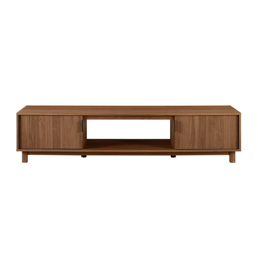 Walker Edison Mid-Century Modern Reeded 2-Door TV Stand for TVs up to 80, Coastal Oak