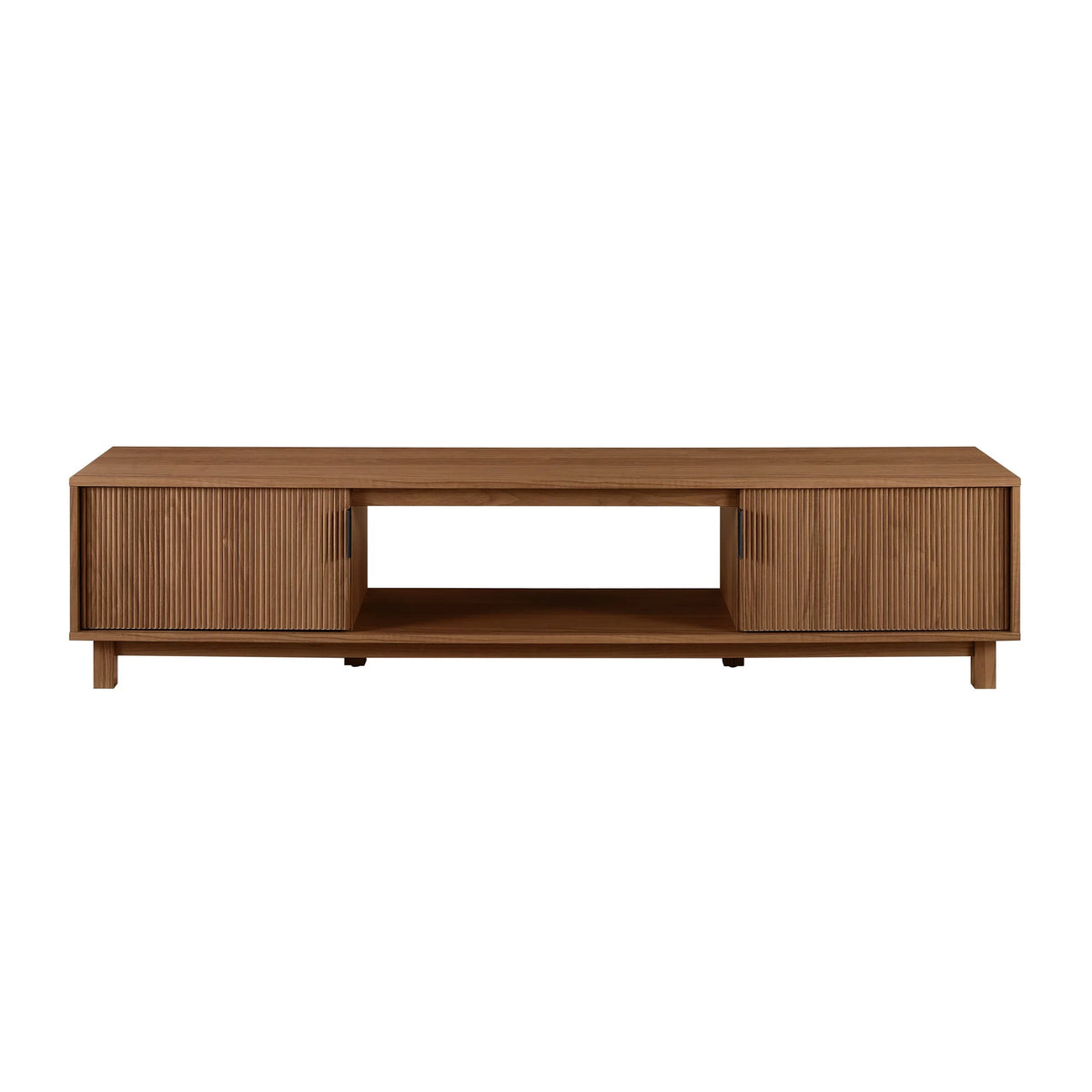 Walker Edison Mid-Century Modern Reeded 2-Door TV Stand for TVs up to 80, Coastal Oak