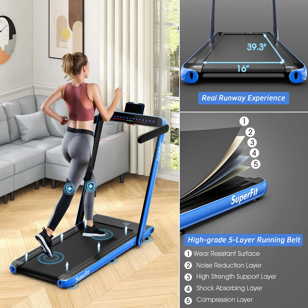 SuperFit Up To 7.5MPH 2.25HP 2 in 1 Dual Display Screen Treadmill Jogging Machine W/APP Control Silver