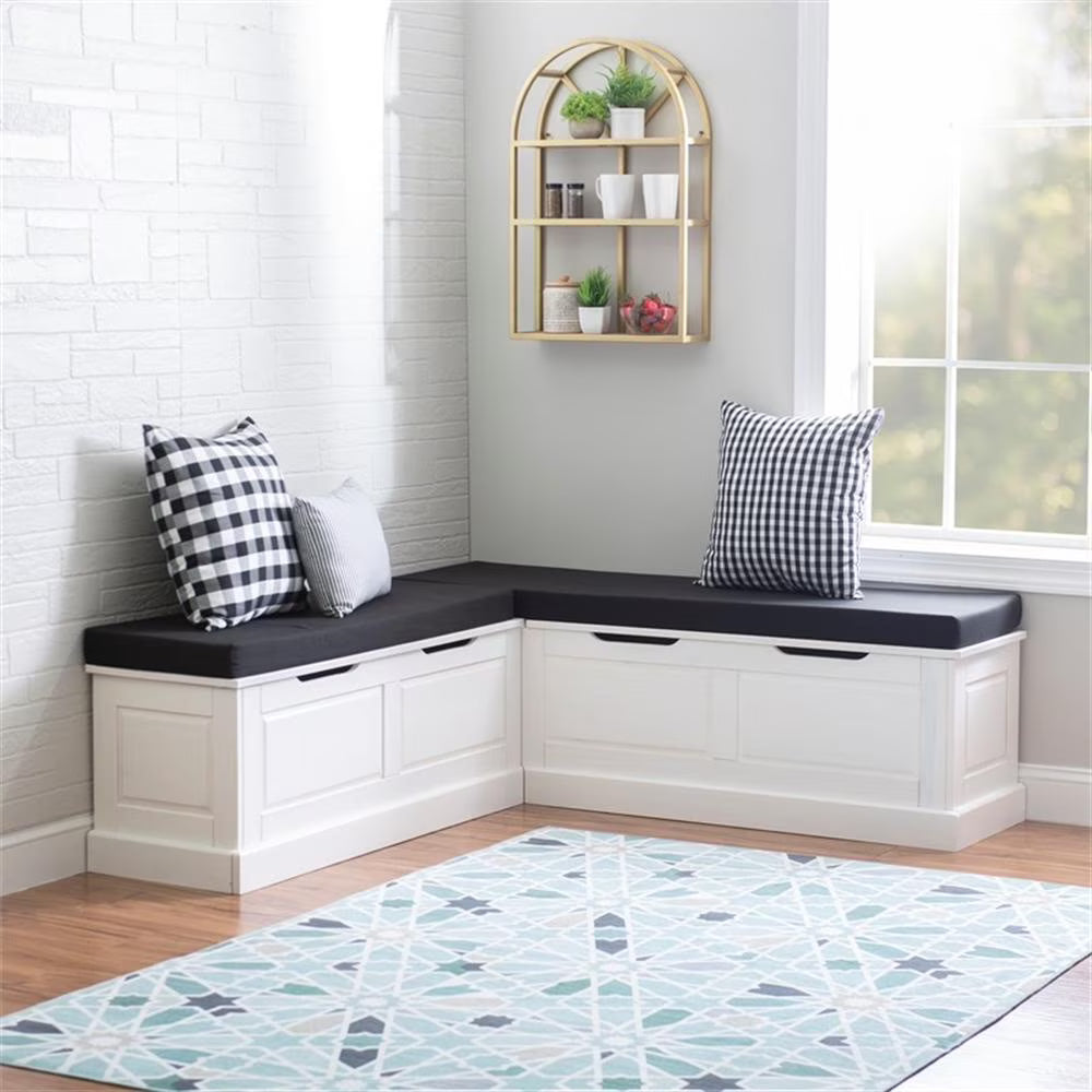 Pemberly Row Natural White Wood Nook With Green Polyester Fabric Cushions