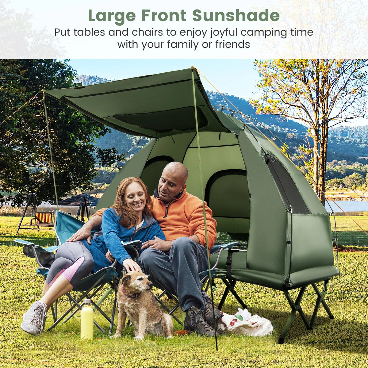 Gymax 2-Person Camping Tent Cot 5-in-1 Folding Camping Bed w/ Air Mattress Pillow Sleeping Bag