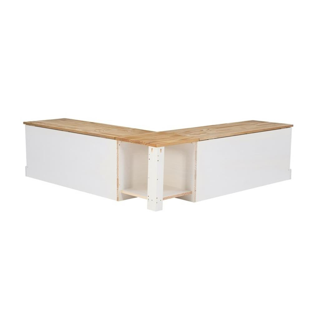 Pemberly Row Natural White Wood Nook With Green Polyester Fabric Cushions