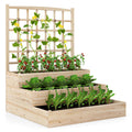 Topcobe 3-Tier Raised Garden Bed with Lattice Trellis and Open-Ended Base for Patio Backyard Garden-Natural