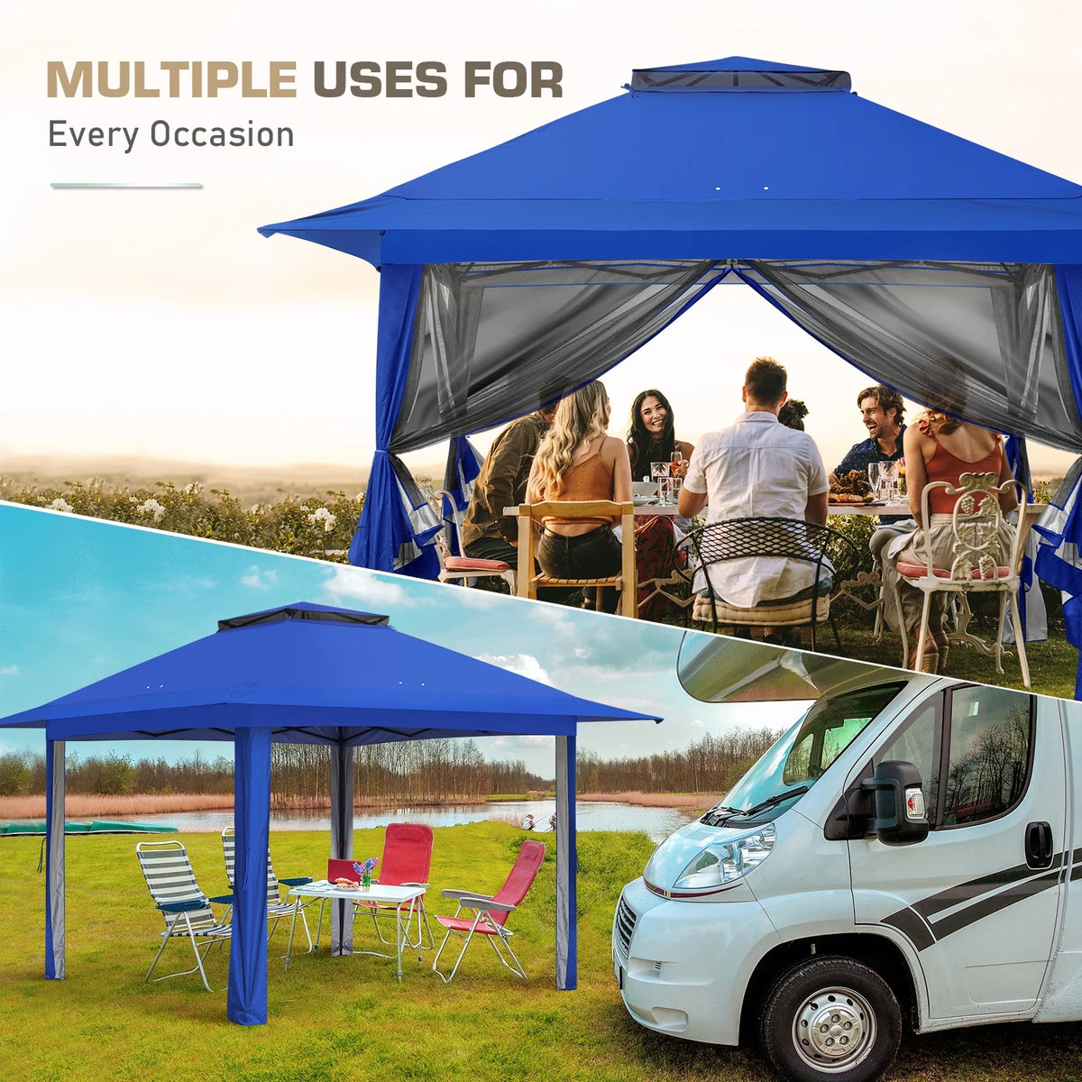 EAGLE PEAK 13' x 13' Pop-Up Gazebo Tent Instant w/Mosquito Netting，Outdoor Gazebo Canopy Easy Set-up Folding Shelter (Beige/Brown)
