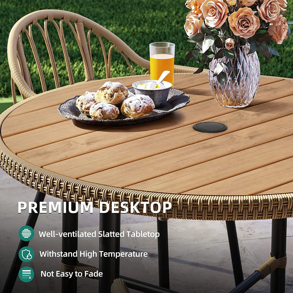 Dextrus 5 pieces Outdoor Dining Set, Patio Dining Sets with 4 Rattan Wicker Dining Chair and Round Table With Umbrella Hole, Sectional Conversation Set for Backyard, Balcony, Garden, Lawn