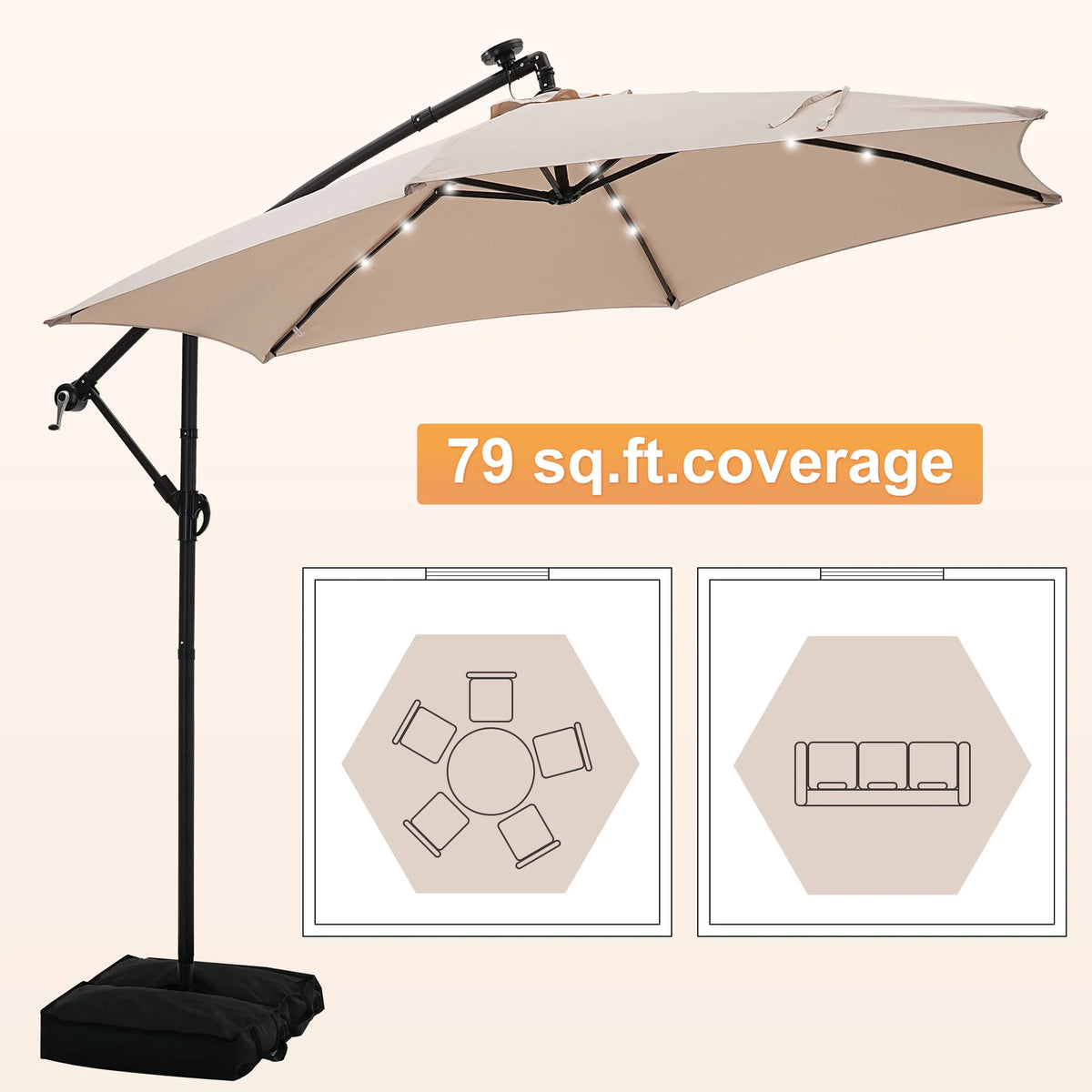 Autlaycil 10 ft Cantilever Offset Outdoor Patio Umbrella with Base Stand Rotate and Tilt, Blue