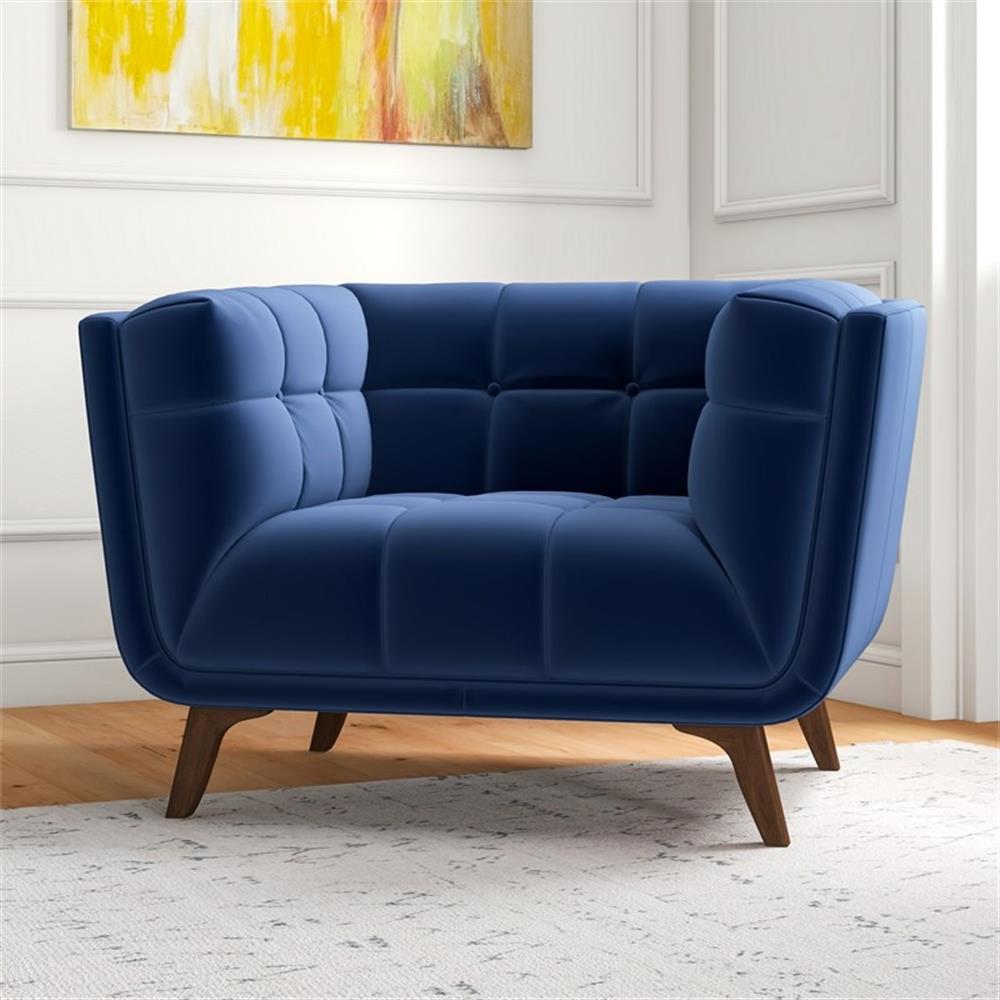 Allen Mid-Century Modern Velvet Upholstered Armchair in Blue
