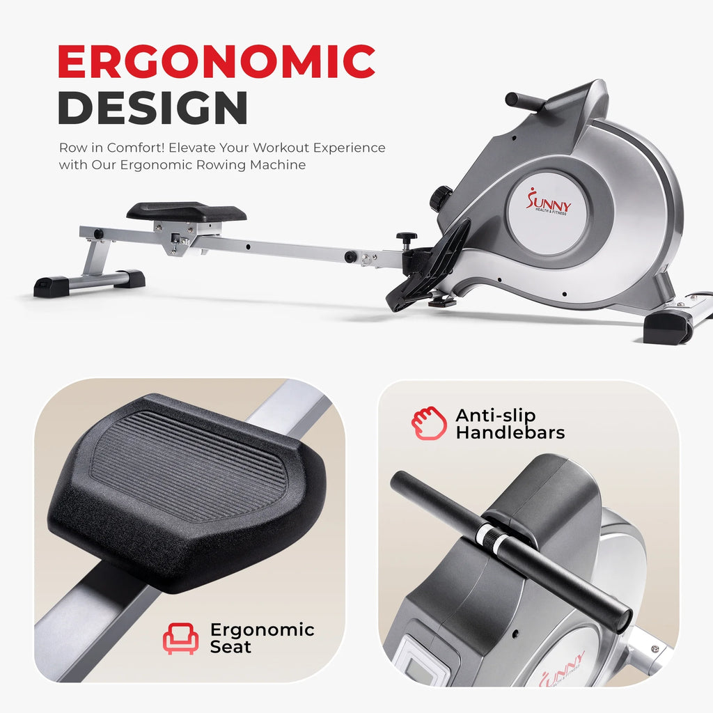 Sunny Health & Fitness 53.4" Extended Slide Rail Magnetic Rowing Machine Rower with Free SunnyFit App Membership - SF-RW5515