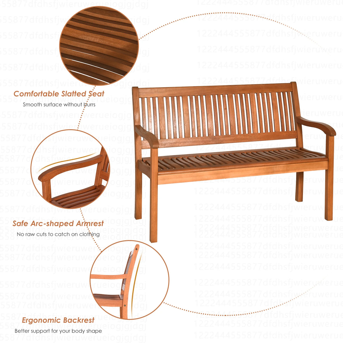 Costway 50'' Two Person Outdoor Garden Bench Loveseat Porch Chair Solid Wood W/Armrest