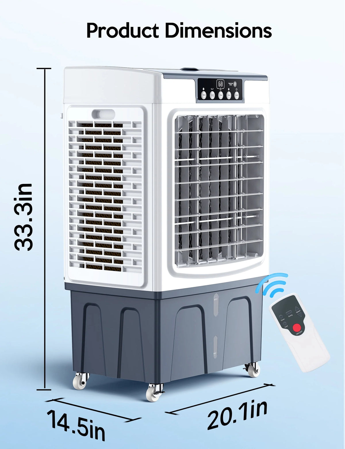 Evaporative Cooler, 2100CFM Air Cooler, 120 Oscillation Swamp Cooler with Remote Control, 24H Timer, 3 Wind Speeds for Outdoor Indoor Use, 7.9Gallon