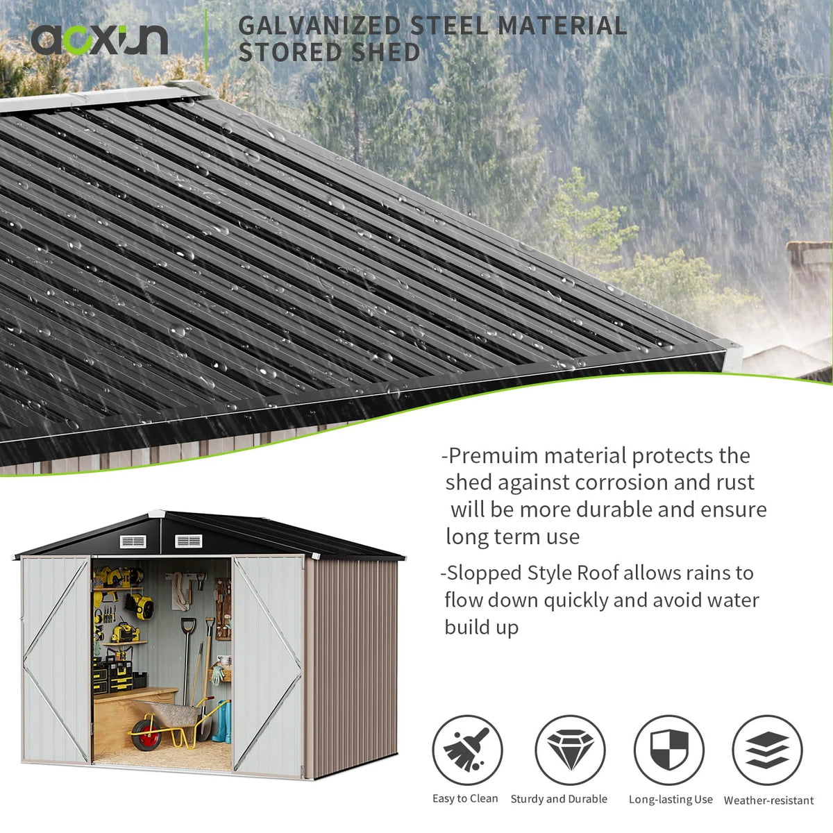 Aoxun 6 x 4 ft. Outdoor Metal Storage Shed with Lock for Backyard, Garden