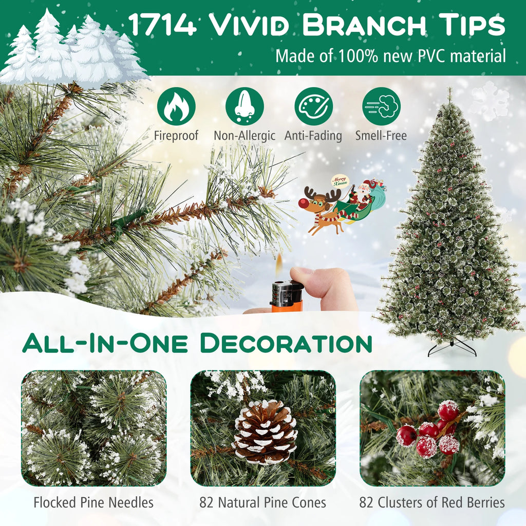 Costway 9 FT Artificial Christmas Tree with  360 Quick Power Connector 1714 Pine Needles