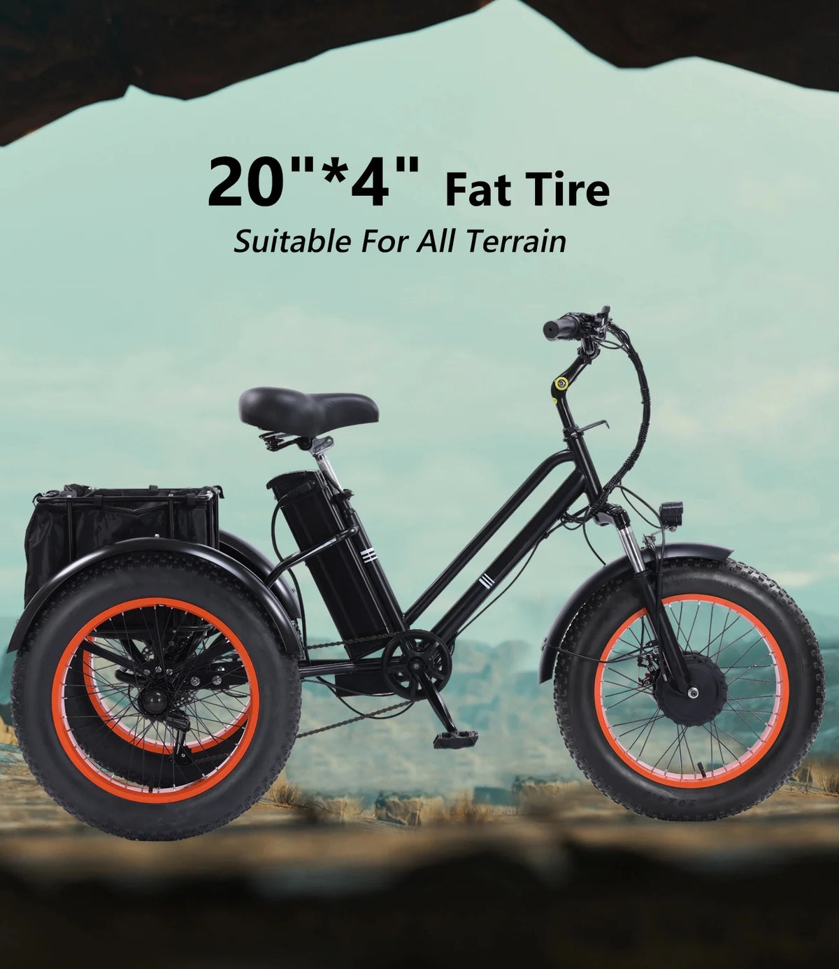 YEBEI Electric Tricycle for Adults Folding E-Trike Motorized Tricycle Electric 3 Wheels Trike Powerful 500W Motor Electric Tricycle 48V15AH Lithium Battery Max 20MPH 20*4.0 Fat Tire Orange