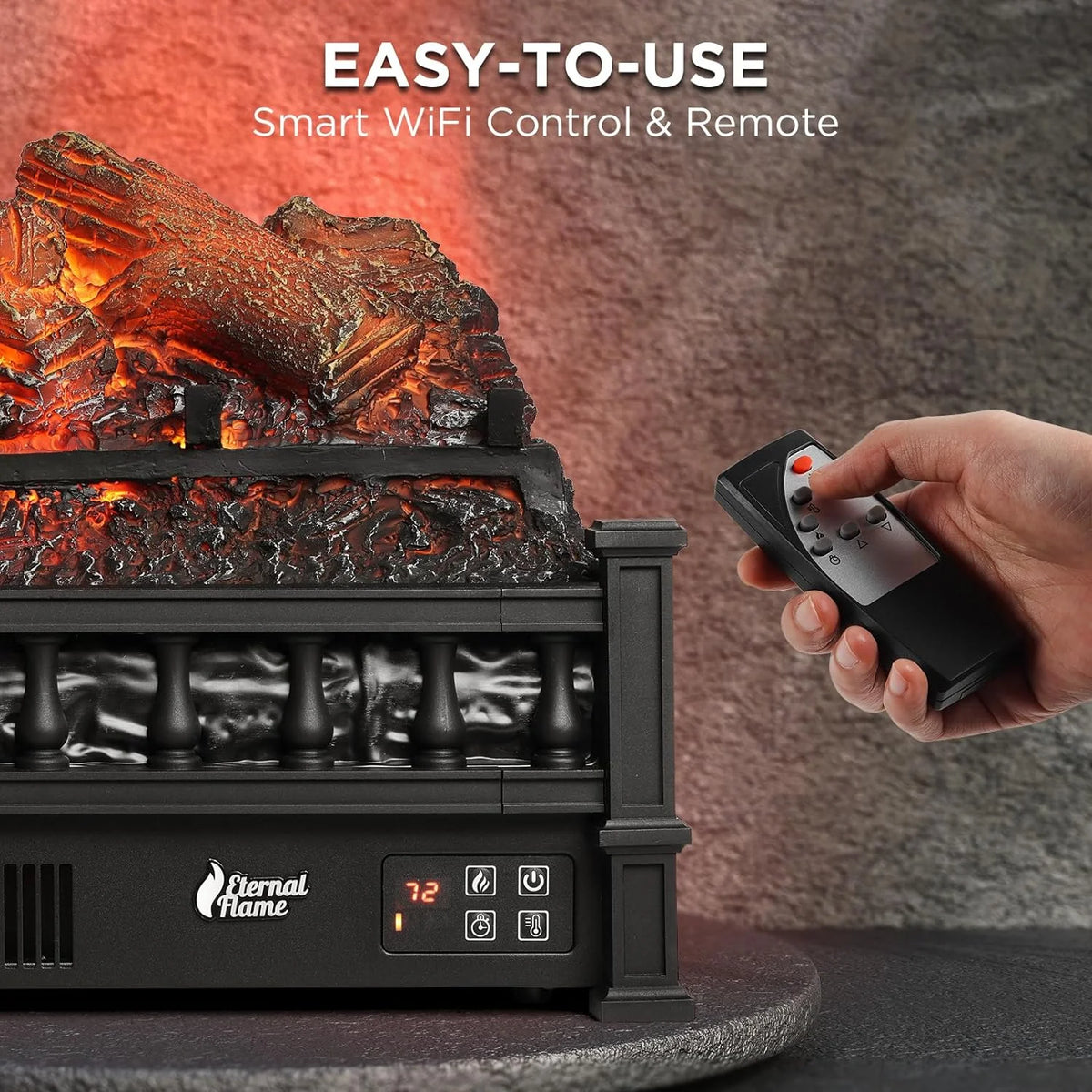 TURBRO Eternal Flame Infrared Electric Fireplace Logs, 23" Remote Control Fireplace Insert Log Heater, Realistic Lemonwood Ember Bed, Thermostat, Timer, 1500W Black