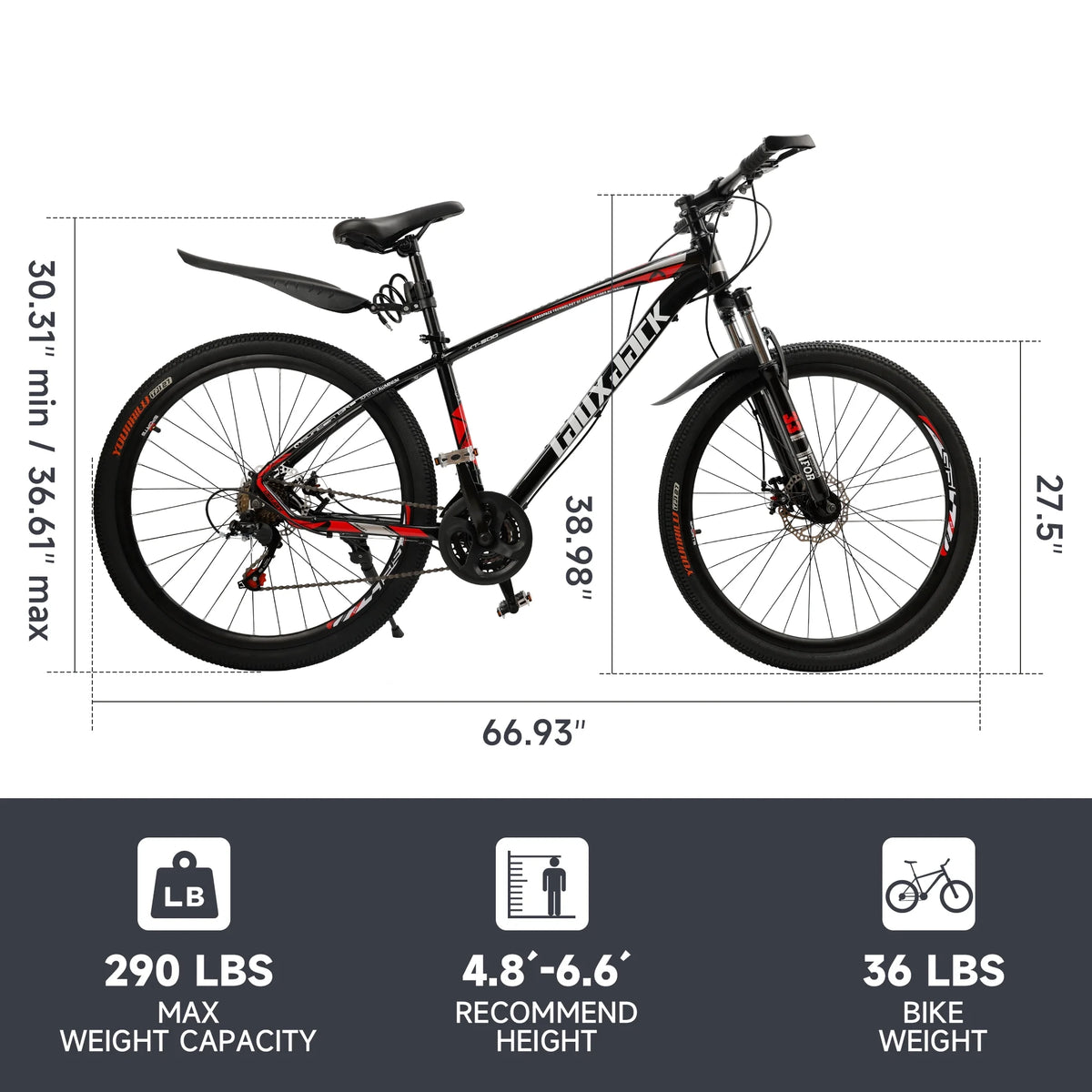 ARTUDATECH 27.5 Inch Mountain Bike, Shimano 21 Speed,  Dual Disc Brake Bike for Men Womens Adult, Full Suspension Bicycle