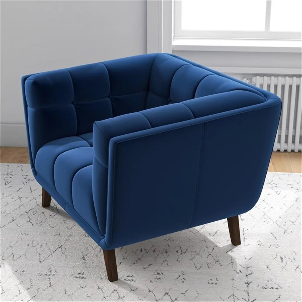 Allen Mid-Century Modern Velvet Upholstered Armchair in Blue