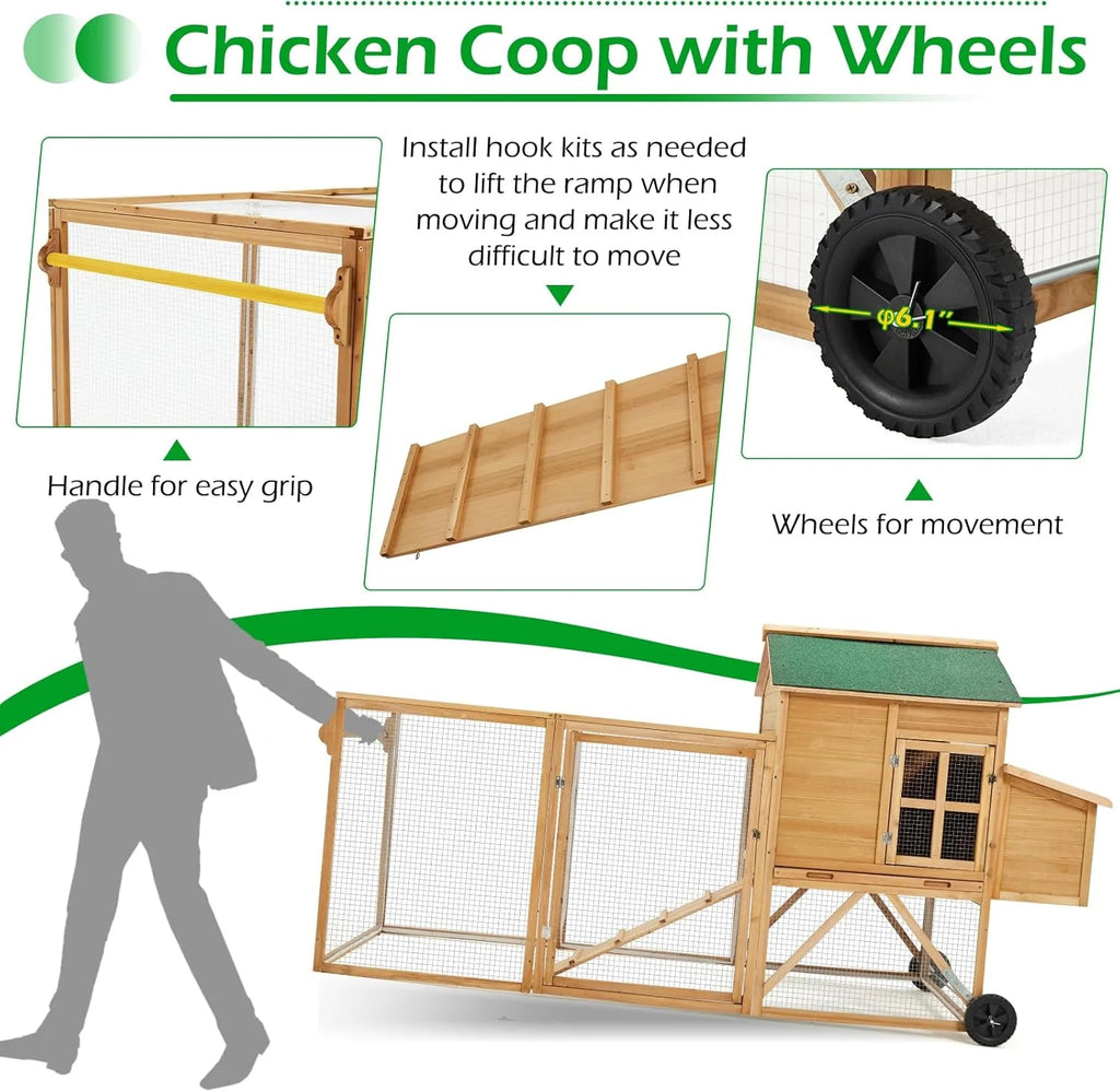 YODOLLA Chicken Coop 100" Wooden Large Chicken Cage with Run Chicken Coop for 6 8 Chickens,Chicken Run Hen House with 3 Nesting Boxes