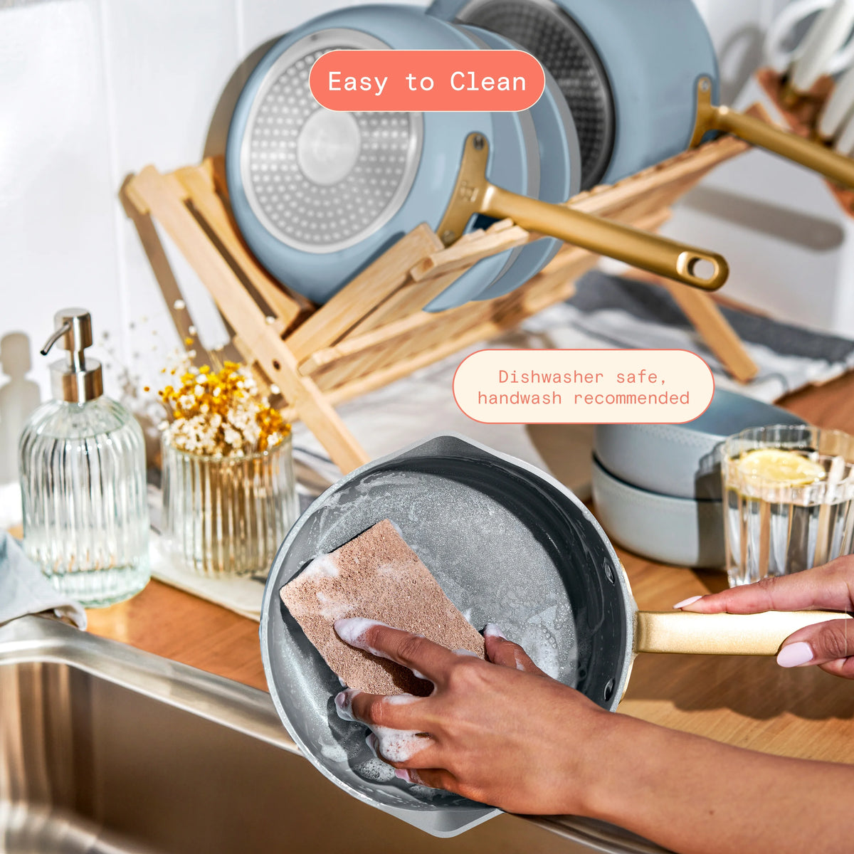 Beautiful 12pc Ceramic Non-Stick Cookware Set with Strainer Lids, White Icing by Drew Barrymore