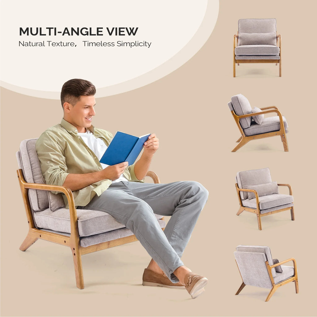 Ktaxon Accent Chair Corduroy Upholstered Armchair, Reading Club Chair with Pillow and Solid Wood Frame for Living Room Bedroom Furniture Off White