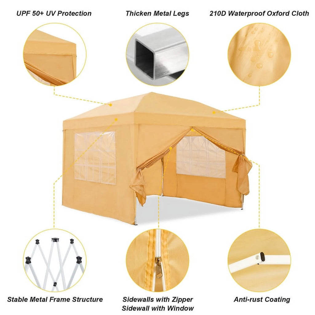 Clipop Portable 10x10ft Pop Up Gazebo, Instant Canopy Waterproof Anti-UV Shelter with 4 Side Panels & Carry Bag,Blue