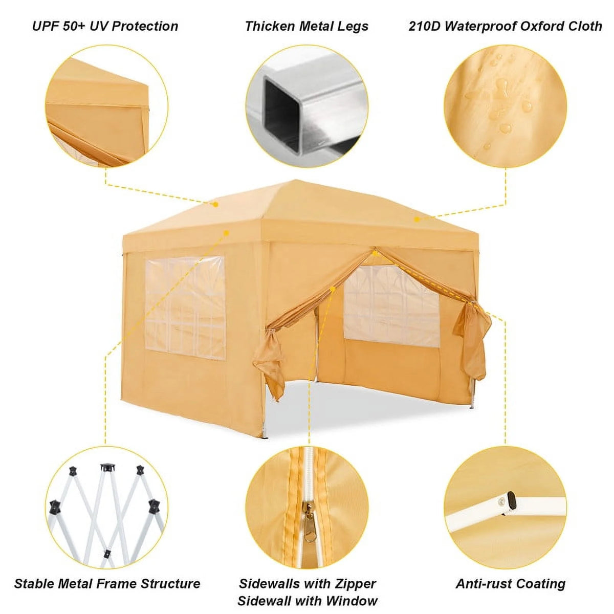 Clipop Portable 10x10ft Pop Up Gazebo, Instant Canopy Waterproof Anti-UV Shelter with 4 Side Panels & Carry Bag,Blue