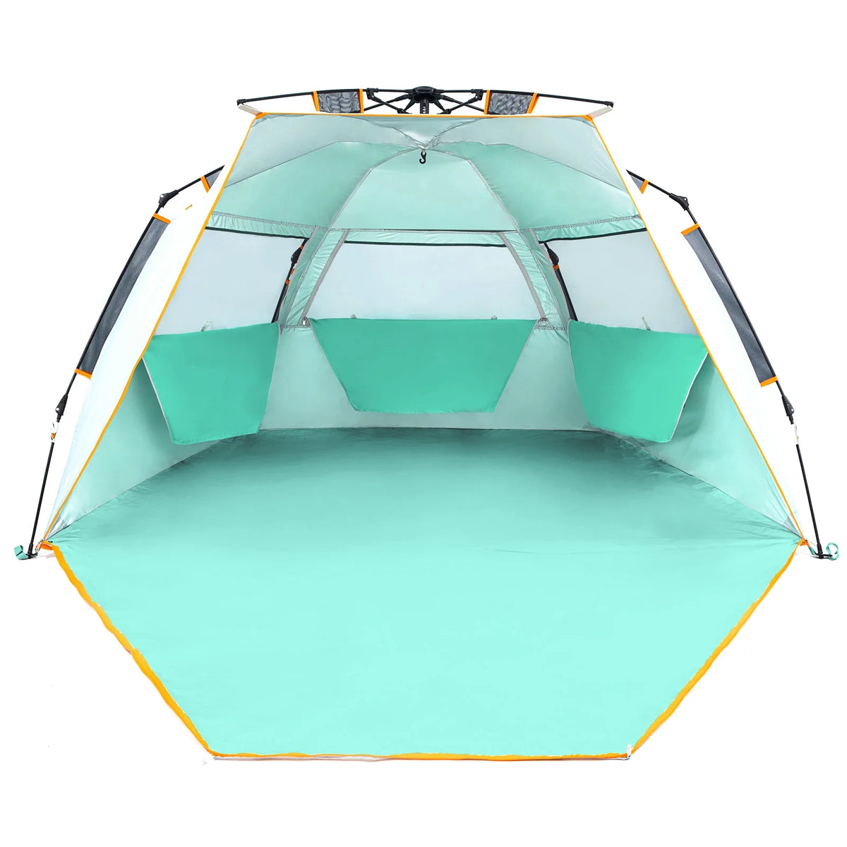 WolfWise 3-4 Person Easy Up Beach Tent UPF 50+ Portable Instant Sun Shelter Canopy Umbrella with Extended Zippered Porch, Mint Green