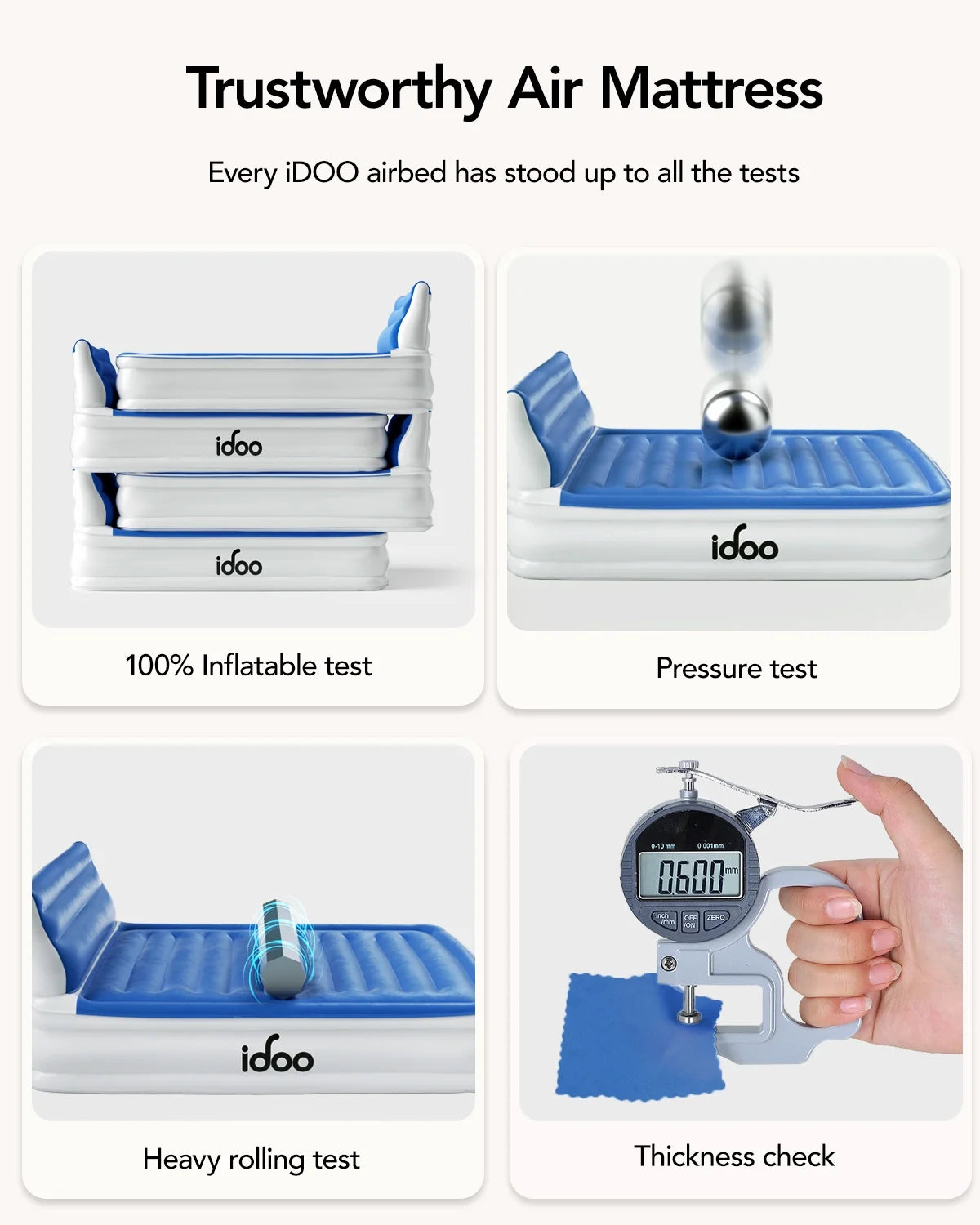 iDOO Full Headboard Air Mattress, 15" Inflatable Bed with Built-in Pump, 700lbs Max