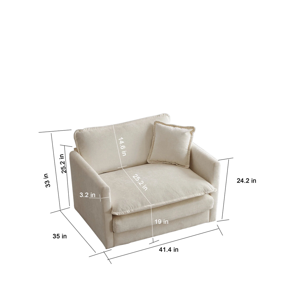 Comfy Deep Seat Sofa Chair, Upholstered Chenille Fabric Armchair with Toss Pillow for Living Room, Bedroom - Beige, Sturdy Wood Frame, 22+ Combination Options