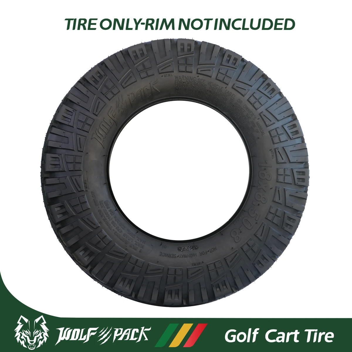 Set 4 WOLF PACK 18X8.50-8 Golf Cart Tires Non-Directional Tubeless Tire Multi-Terrain Tire with Superior Traction and Mud-Resistant Self-Cleaning Tread Design for Long-Lasting Performance