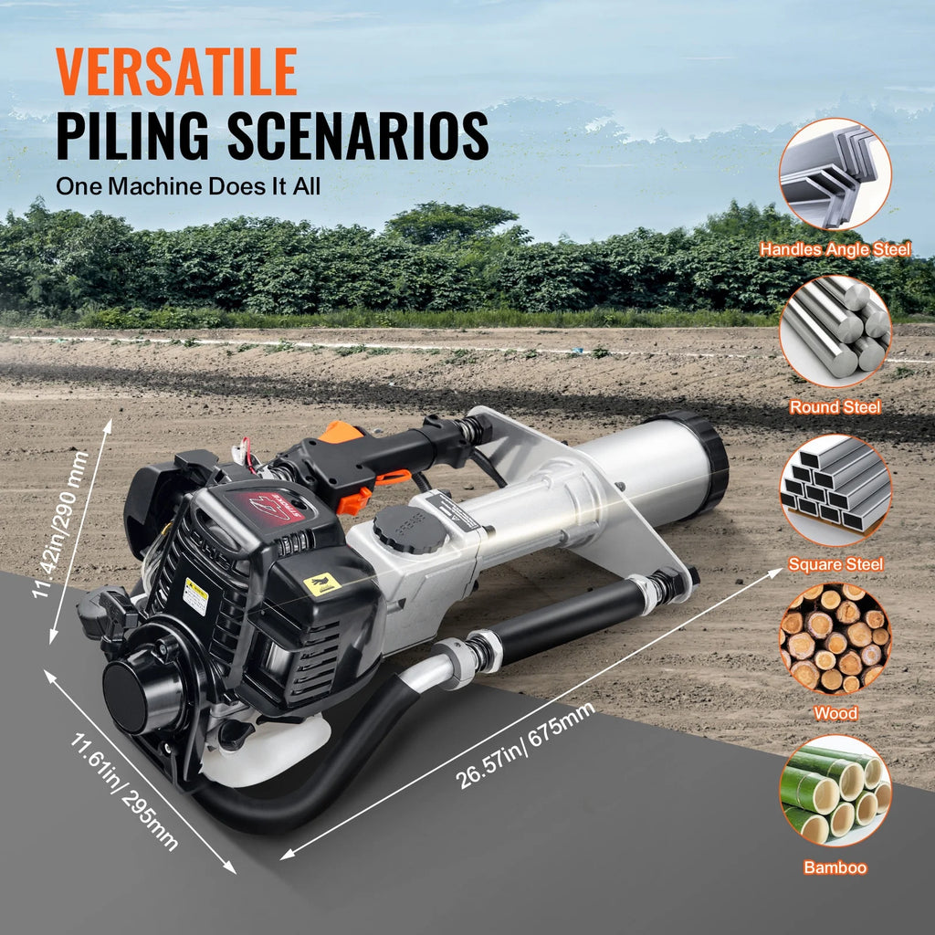 SKYSHALO 37.77cc Gas T Post Driver, 4-Stroke Engine, Includes 3 Driving Heads (45/55/88 mm), 1000W, Ideal for Farm Fences & Road Work