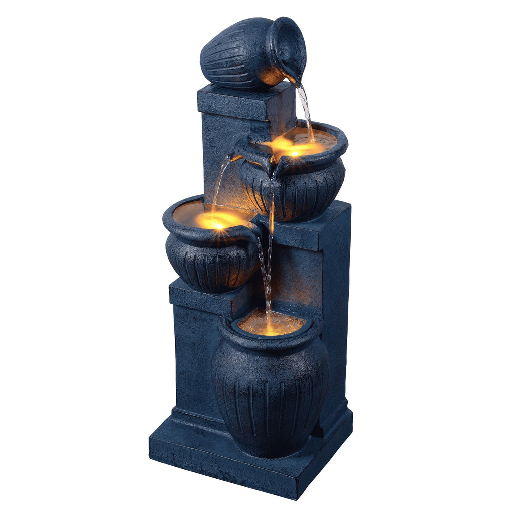 Teamson Home Outdoor Water Fountain with Lights 4-Tier Cascading Bowl Design with LED Light & Solar Pump, Solar-Powered Water Fountain Outdoor Garden, Yard, or Patio Dcor, Navy Blue