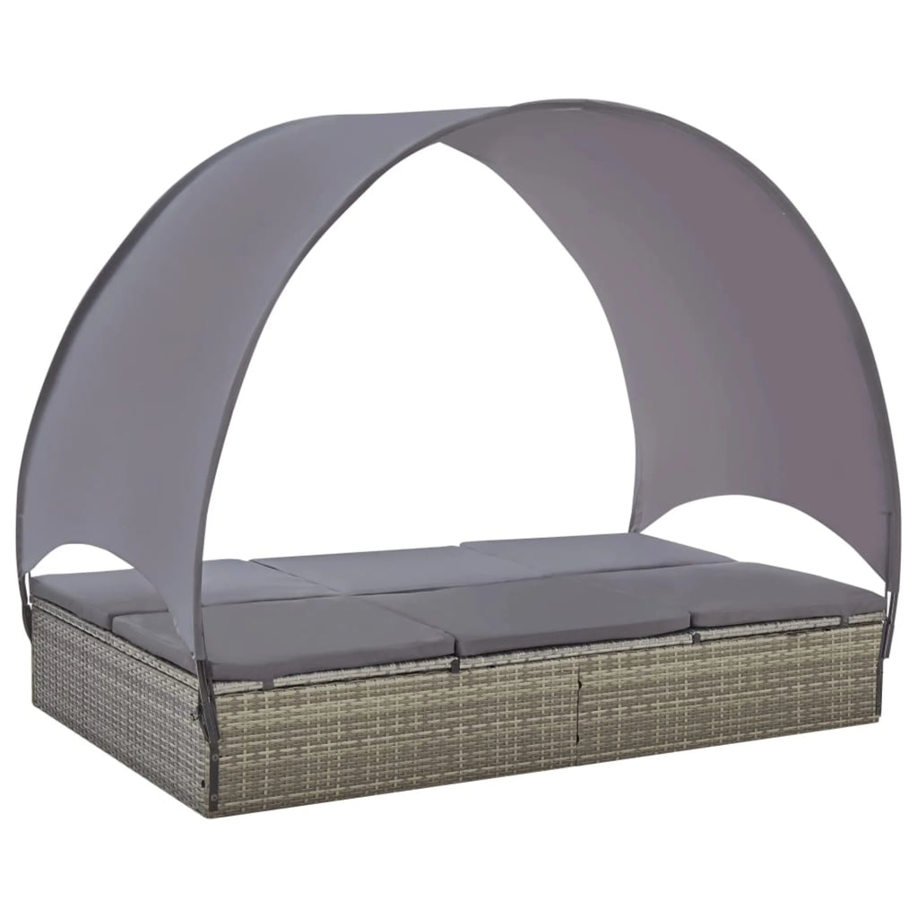 Casafoyer Double Sun Lounger with Canopy Poly Rattan Gray
