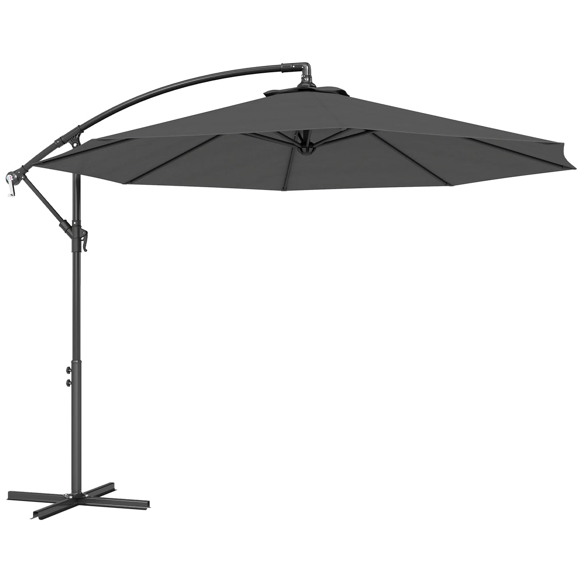 Outsunny 10' Cantilever Hanging Tilt Offset Patio Umbrella with UV & Water Fighting Material and Cross Base (Weight Not Included), Gray