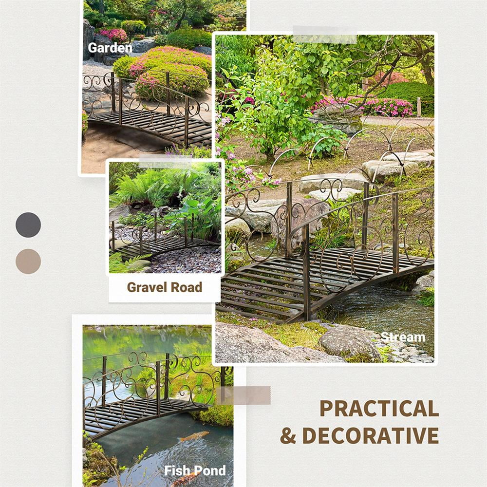 Resenkos Garden Bridge, Garden Ornament Bridge,Metal Arch Backyard Garden Bridge, Safety Siderails, Arc Footbridge, Bronze