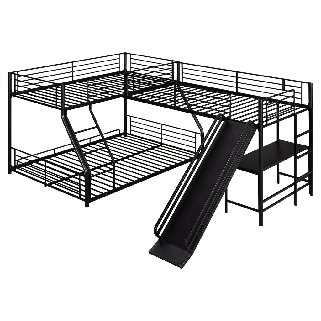 Metal L-Shaped Twin over Full Bunk and Loft Bed with Desk for Kids, Black