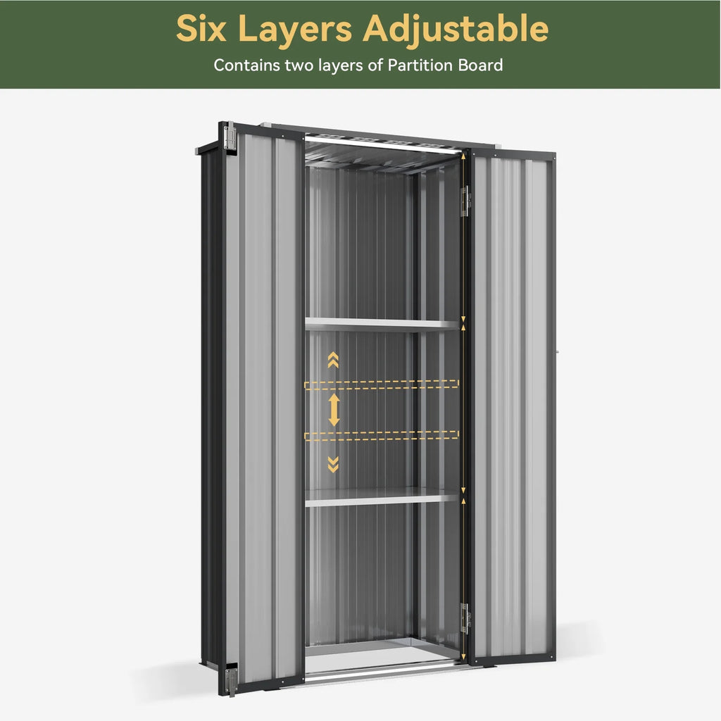 Aoxun 4.5x1.5 ft. Black Metal Storage Shed with 2 Shelves, Outdoor Waterproof Cabinet