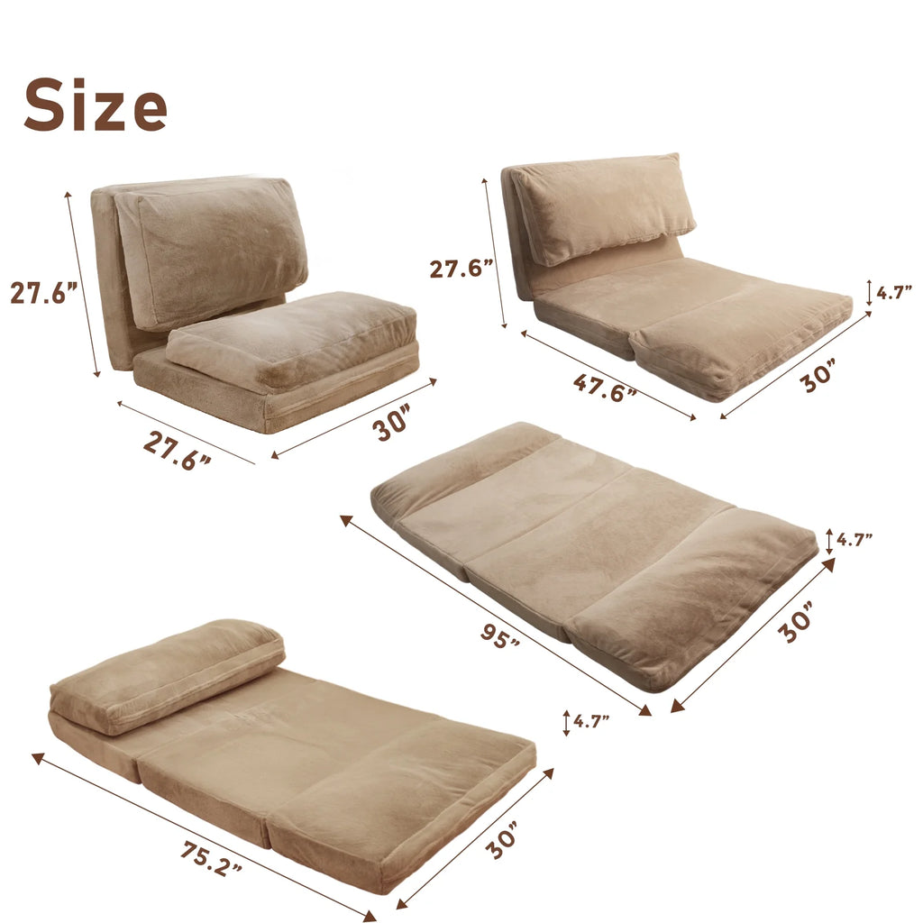 Folding Sofa Bed,Extra Thick and Long Fluffy 4 Position Convertible Flip Lounge Chair,Foam Filling Folding Matress Sofa Bean Bag with Washable Cover,Grey,39x95 Inch